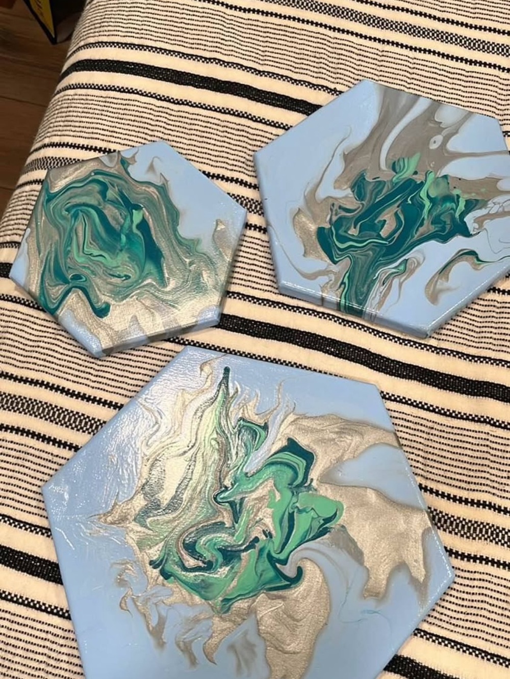 Hand-Painted Blue & Teal Hexagon Wall Art Set - Brand